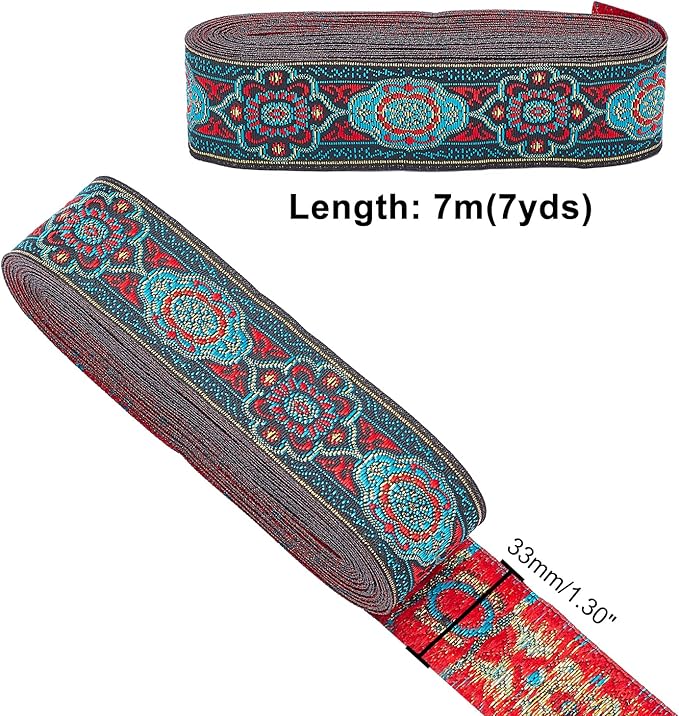 PH PandaHall 7 Yards Jacquard Ribbon, 1.3 Inch Vintage Sewing Emobridered Woven - Image 5
