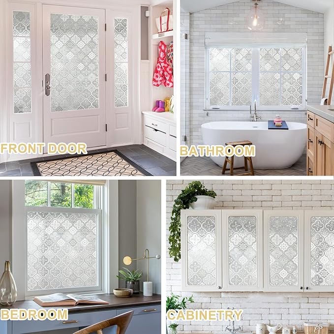 Window Privacy Film Decorative for Front Door, Bathroom Static Cling Stained - Image 6