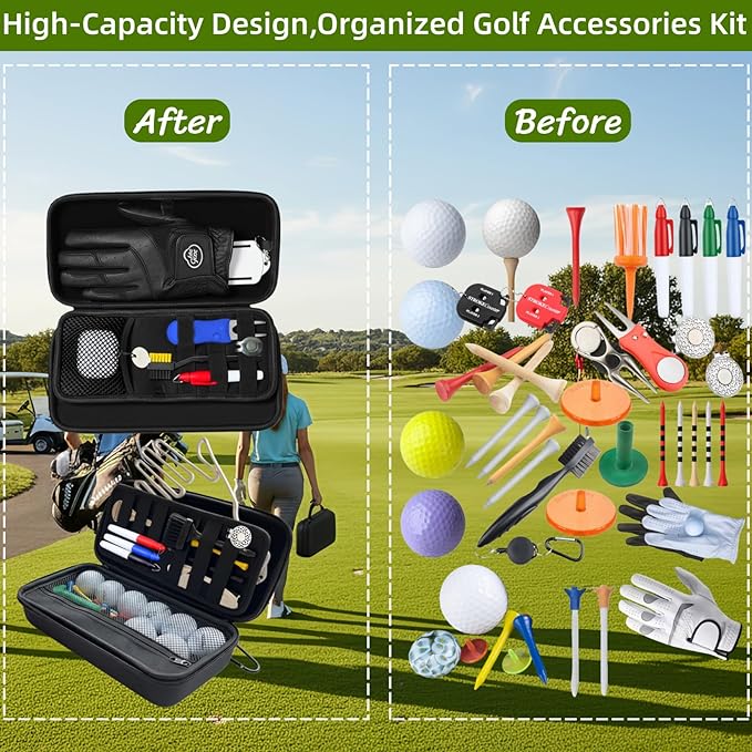 BLIRITEL Golf Glove Holder Case with Removable Glove Shaper,Hard Shell Protective Golf Accessories Organizer Bag Fits Balls,Tees,Markers, Waterproof 900D Oxford Golf Gifts for Men Women Golfers