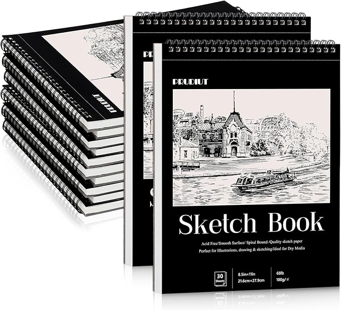 12 Pack Sketch Book, 8.5 x 11Inch Sketchbook, 68lb/100gsm Top Spiral Bound by Prudiut