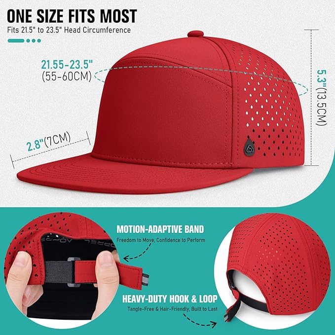 AOPREL Flat Brim Baseball Cap for Men Adjustable Water-Resistant Performance Hat with Breathable Laser Perforated