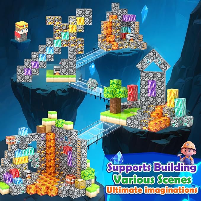 Magnetic Blocks -150 Magnetic Building Blocks STEM Toy, Stacking Mine Magnet - Image 7