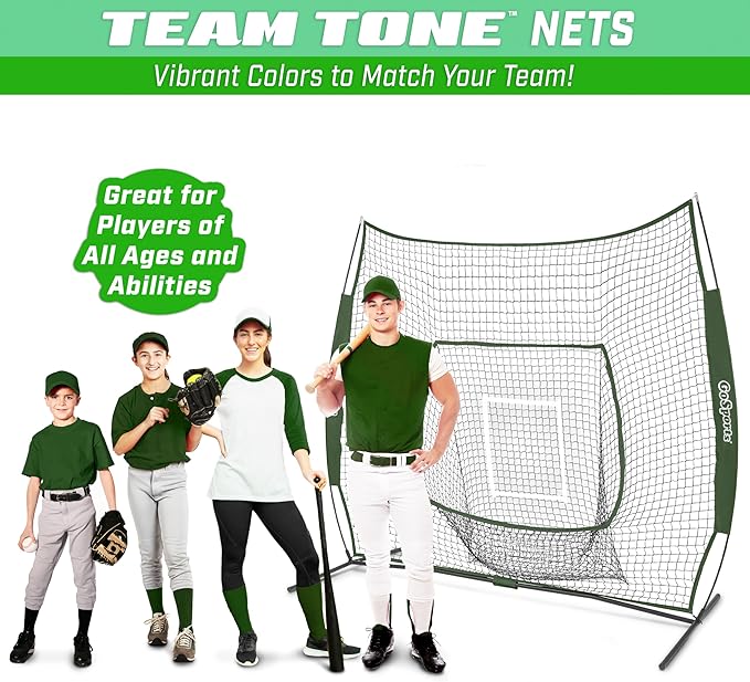 GoSports 7 x 7 ft Baseball & Softball Nets - Available in Team Colors - Batting & Pitching Net with Strike Zone
