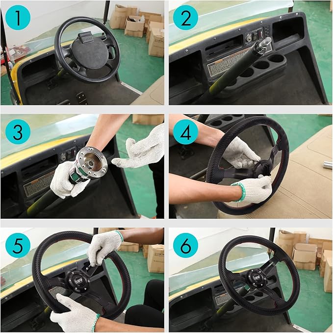 10L0L Golf Cart Steering Wheel, Universal Design Fit for Yamaha, EZGO RXV & TXT, Club Car DS, Club Car Precedent Tempo, Most Golf Cart(Carbon Black)