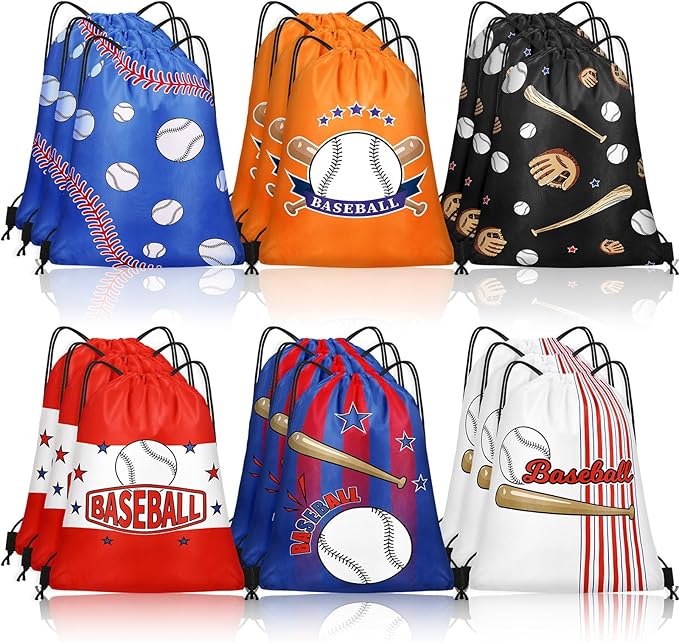 Grneric 18 Pcs Baseball Party Favor Bags Drawstring Bags Bulk Candy Goodie Bag Baseball Themed Presents for Sports Teams