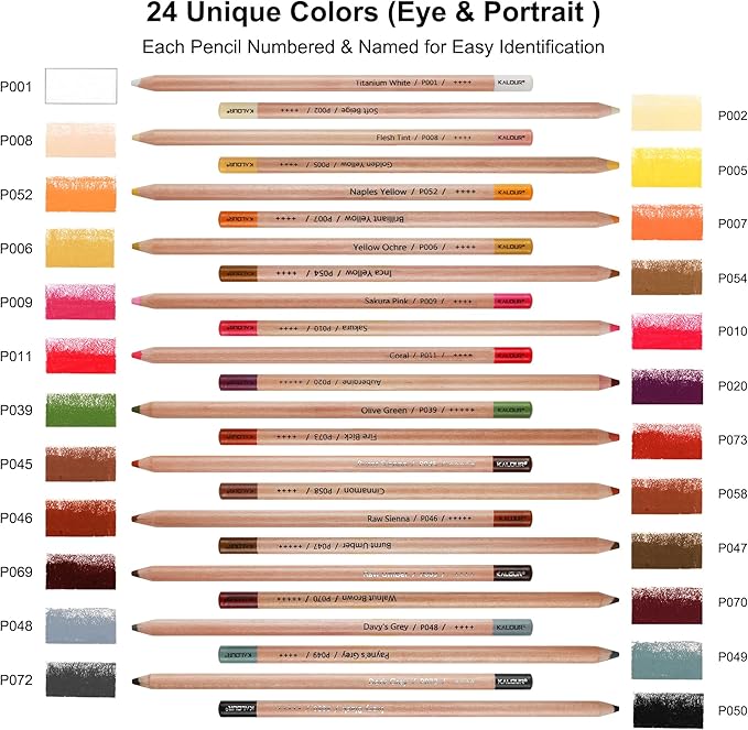 KALOUR Pro Pastel Chalk Colored Pencils, 24 Colors portrait set, Color Charcoal - Image 3