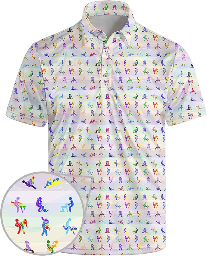 Golf Polo Shirts for Men Funny Print Short Sleeve Golf Shirts Performance Golf Polos