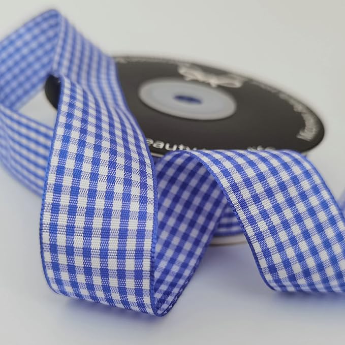 Blue and White Gingham Ribbon Plaid Ribbon 25 Yards Each Roll 100% Polyester - Image 7