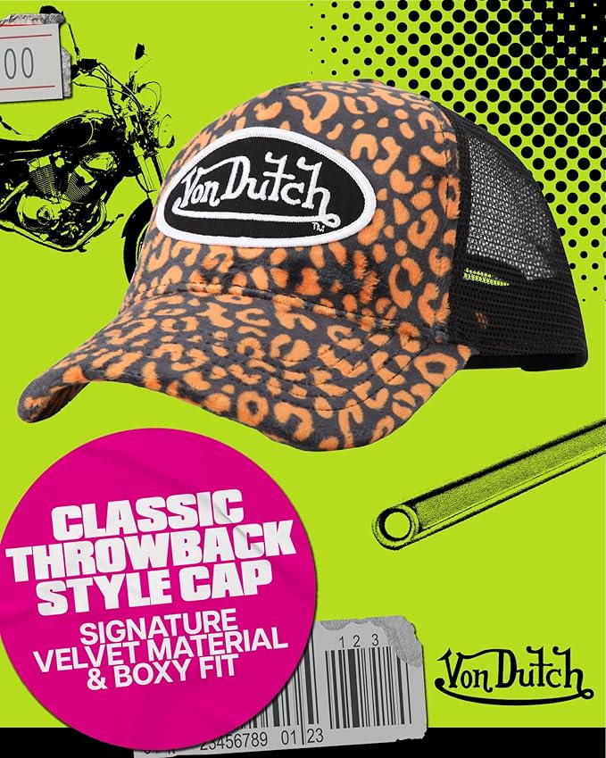 Von Dutch Unisex Trucker Hat - Velvet Curved Bill Mesh Back Retro Classic Adjustable Snapback Baseball Cap for Men and Women
