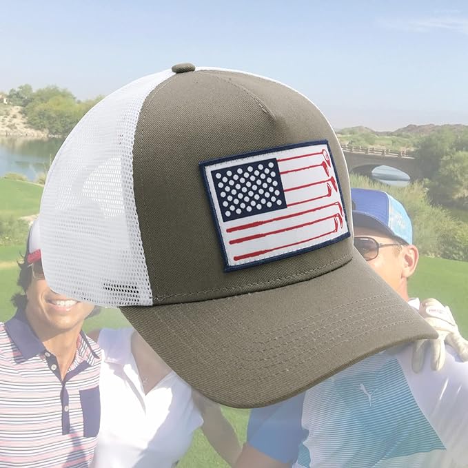 American Golf USA Flag Trucker Hats Lucky Golfing Mens Cap Embroidered Patch Mesh Back Snapback Hat - Great Gifts for Golfer