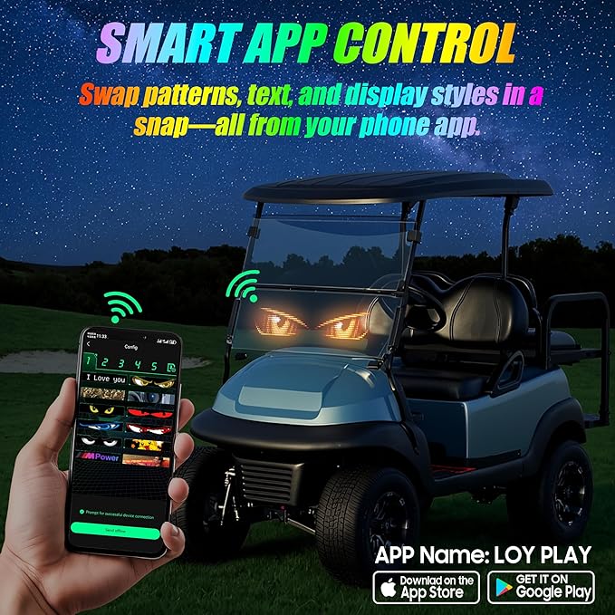 10L0L Golf Cart Devil Eyes Light Sign, Programmable Flexible Screen for Windshield, DIY Dynamic Programmable with App Control,Window Screens for Festivals, Daily