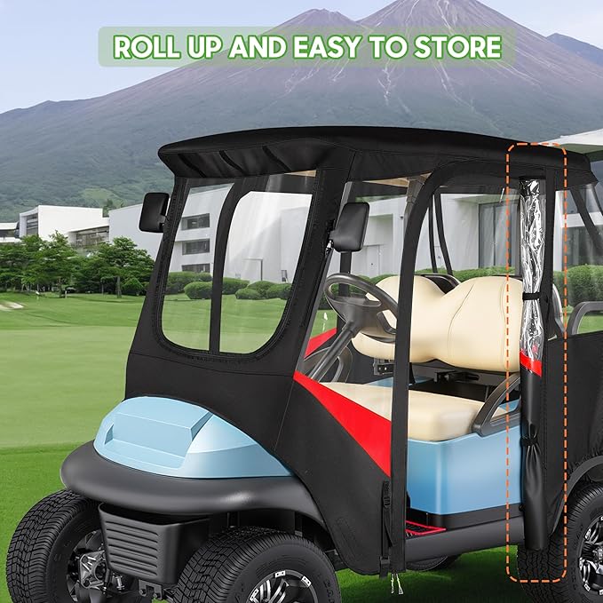10L0L 4-Passengers Golf Cart Enclosure for Club Car Precedent 57" Short Roof, 600D Waterproof Clear Rain Cover with Security Side Mirror Openings, All Weather Waterproof Snowproof Driving Covers