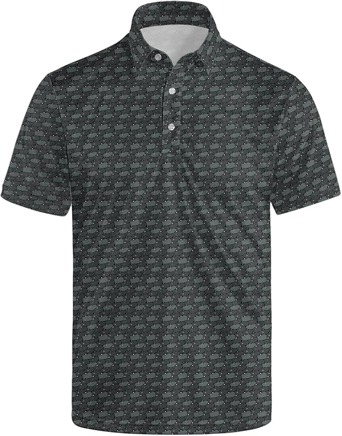 Golf Polo Shirts for Men Funny Print Short Sleeve Golf Shirts Performance Golf Polos