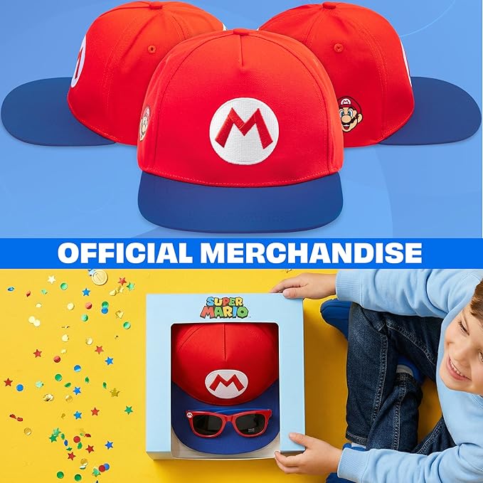 Spongebob | Minecraft | Fortnite | Super Mario | Kids Baseball Cap & Sunglasses with UV Protection, Gifts for Boys