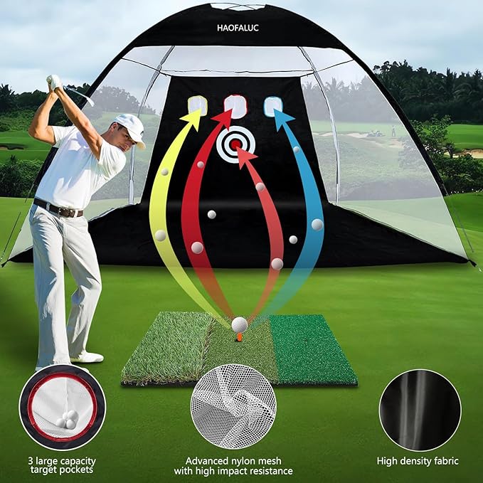 Golf Nets for Backyard Driving Real Golf Balls with Strike Zone Target - 10x7ft Heavy Duty Practice Net, Portable Golf Hitting Net for Outdoor/Indoor Training, Gifts for Men Dad Him and Golfer
