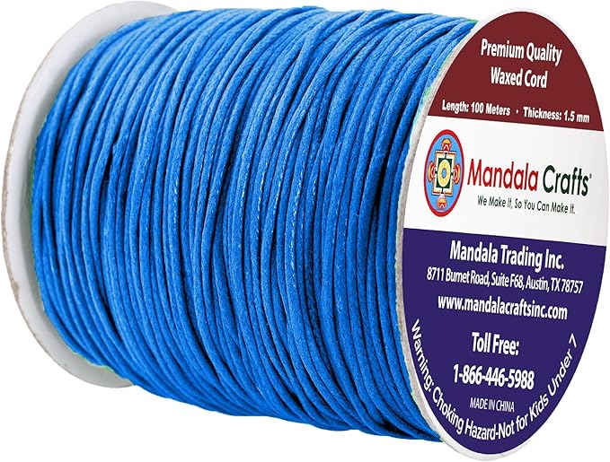 Mandala Crafts 1.5mm 109 Yards Deep Sky Blue Cotton Waxed Cord - Image 2