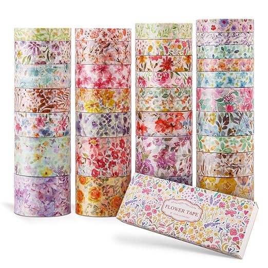 32 Rolls Washi Tape Set, Colored Floral Decorative Masking Tape, Artists Tapes - Image 2