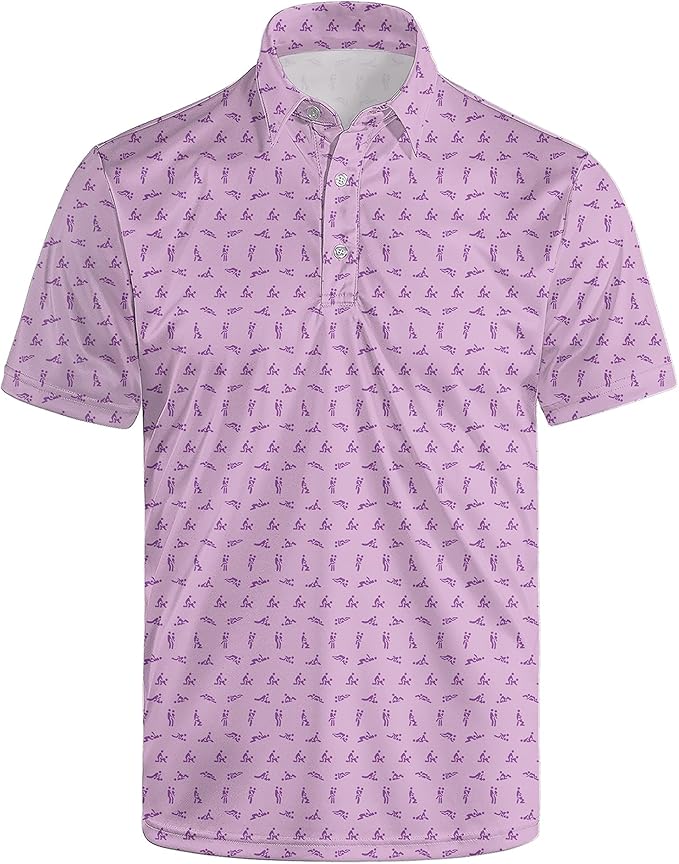 Golf Polo Shirts for Men Funny Print Short Sleeve Golf Shirts Performance Golf Polos