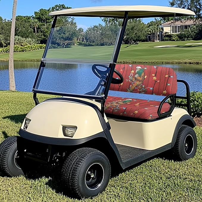 Bulopur Christmas Sasquatch Golf Cart Towel Seat Covers 2 Pack Non-Slip Breathable Golf Car Cushion Cover for Club Car Ezgo Universal Golfcart Accessory for Women Girly Golfer Gifts