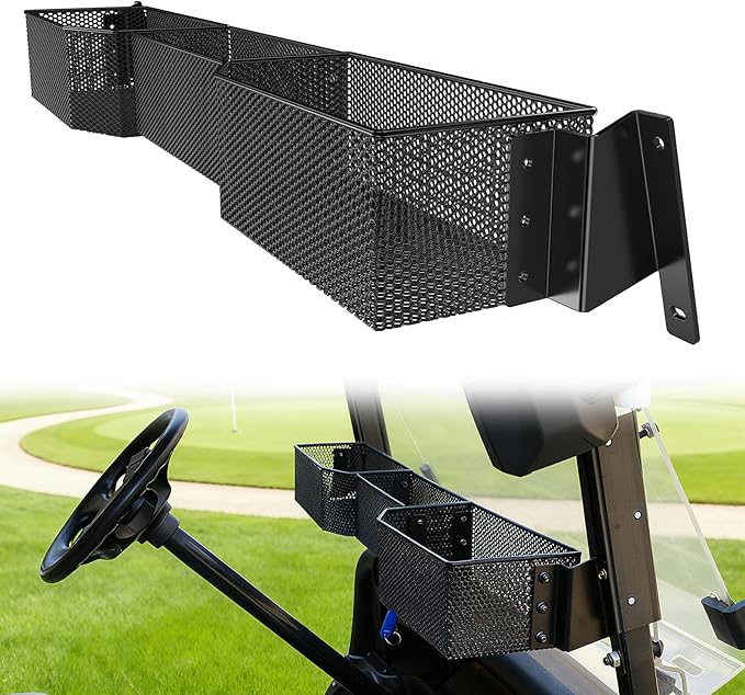 Golf Cart Front Inner Basket for EZGO TXT RVX VALOR Yamaha G29 Drive2 G16-G22 Club Car DS Tempo Modular Mesh Storage Tray Organizer for Extended Space (EZGO RXV 2008+)