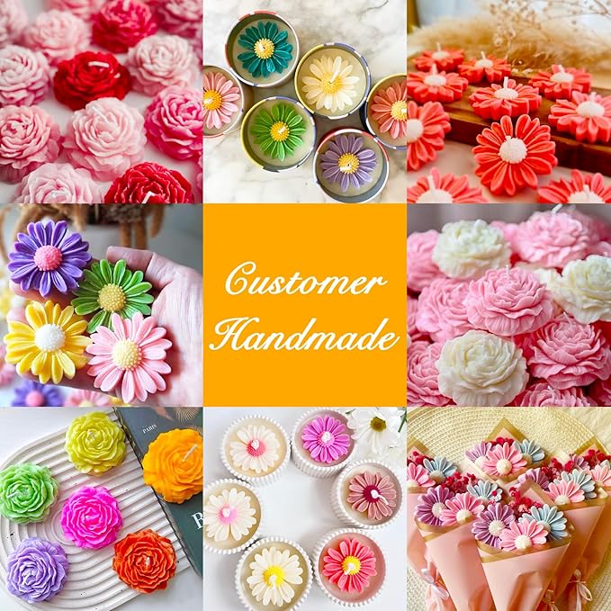 JDH 2PCS Peony Candle Mold Daisy Flower Silicone Molds, 3D Flower Fondant Mold - Image 2