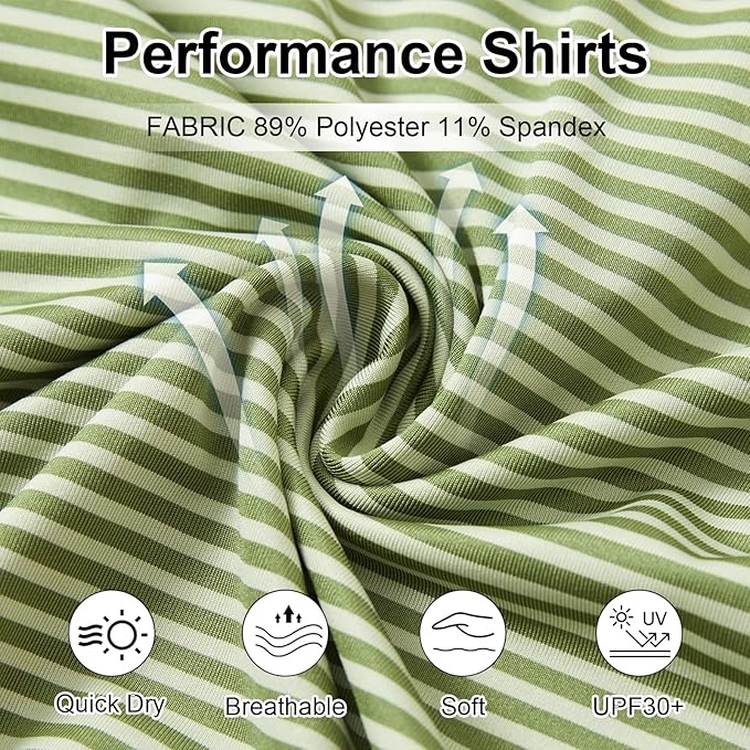 Golf Shirts for Men - Moisture Wicking Short Sleeve Performance Sport Casual Striped Collared Mens Polo Shirt