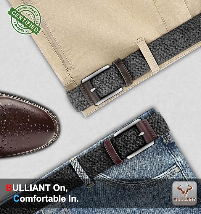 BULLIANT Belt for Men 2Pack,Mens Gift Stretch Braided Web Belt Elastic for Casual Golf Jeans,1 3/8"