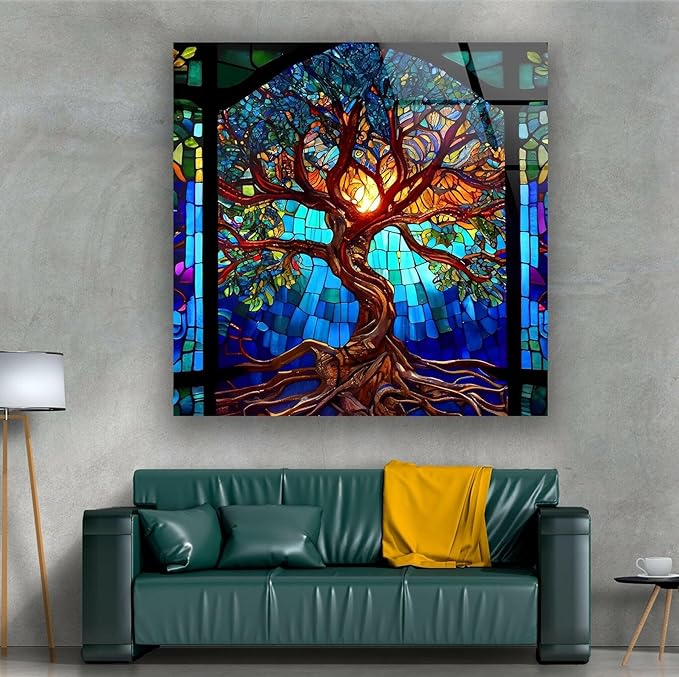 My Photostation.com 35.5Wx30H'' Stained Blue Life of Tree Glass Wall - Image 4