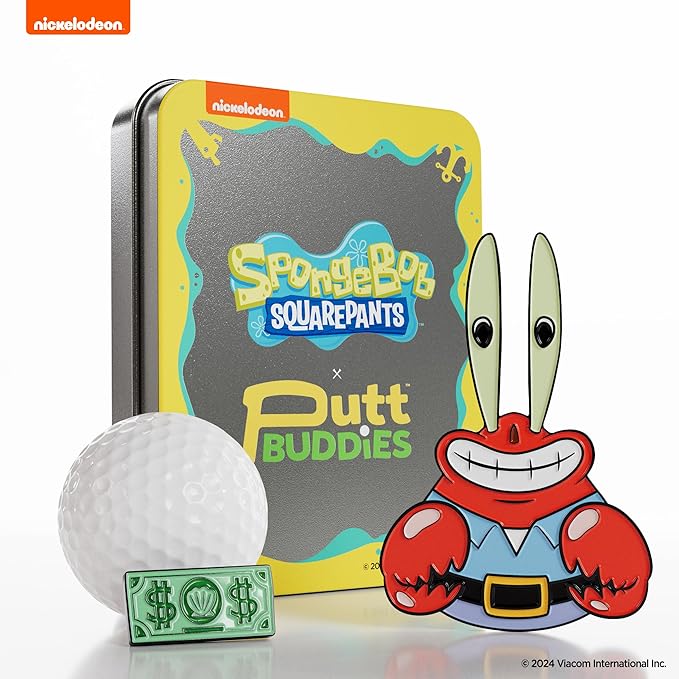Spongebob Mr. Krabs Divot Tool and Me First Dollar Ball Marker Gift Set with Magnetic Hat Clip and Collectible Protective Tin, Fun Golf Gift Accessories for Fans and Golfers