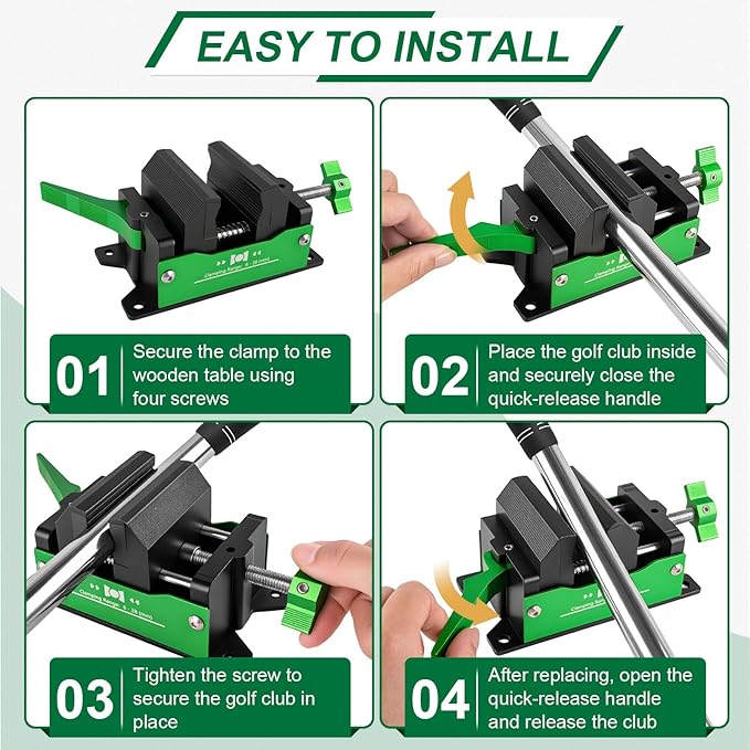 Golf Club Regripping Kit, Aluminum Vise Clamp with Quick Release, Rubber Holder for Irons and Drivers, Home Workshop Shaft Vice Grip Removal Tool