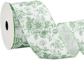 AnyDesign Floral Wired Edge Ribbon Roll Green Flower Ribbon Chinoiserie Fabric by Unknown