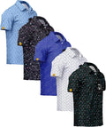 ZITY 5 Pack Mens Golf Shirt Short Sleeve UPF 50+ Moisture Wicking Performance Print Patterns Casual Golf Polo Shirts for Men