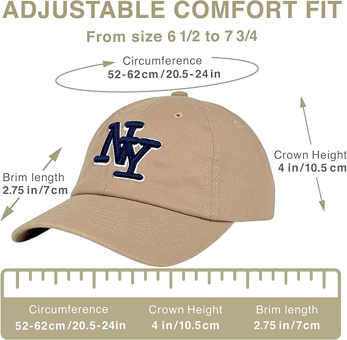 NY 3D Embroidered Cotton Dad Hat – New York Baseball Cap, Adjustable Metal Buckle Strap, Unstructured Low-Profile Style