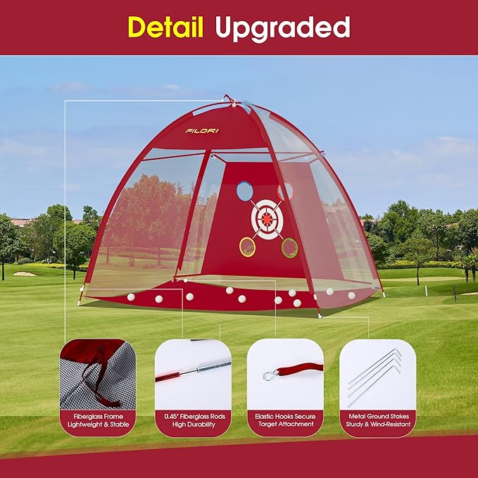 FILORI Golf Practice Net 10x7FT - Golf Hitting Net with Tri-Turf Mat, 8 Balls, Tee & Carry Bag, Indoor/Outdoor Backyard Training for Driving Chipping Swing, Ideal Gifts