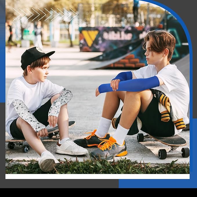 Mepase 10 Pairs Arm Sleeves for Kids Arm Sleeves for Boys UV Sun Protection Cooling Sleeves Youth Sport Compression Sleeves