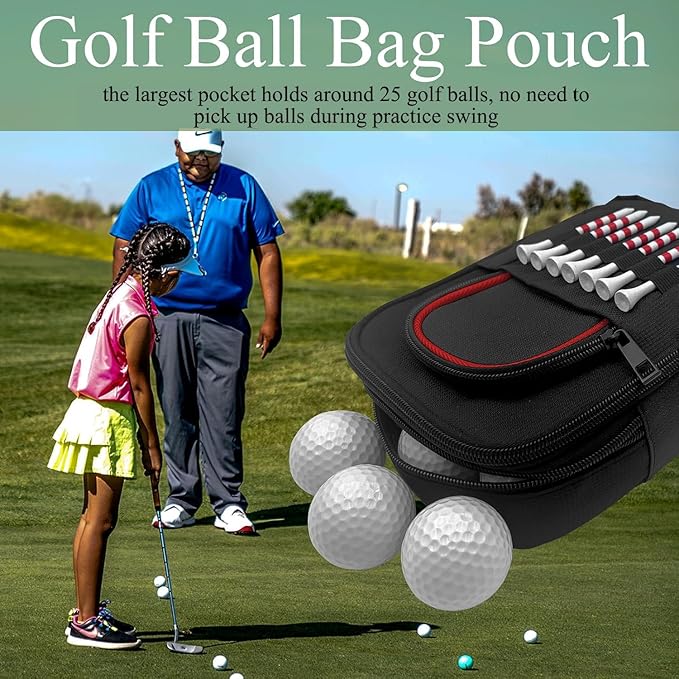 Golf Valuables Pouch, Golf Ball Bag, Golfer Portable Organizer, Large Golf Accessories Pouch for Gadgets, Like Balls, Tees, Market - Golf Gift for Men and Women (White/Red Edge) (Red Edge)