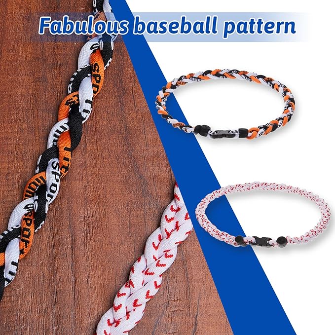 Junkin Baseball Necklaces Three Braided Rope Titanium Necklace for Fans Team Gifts Boys Men Player Softball Sports
