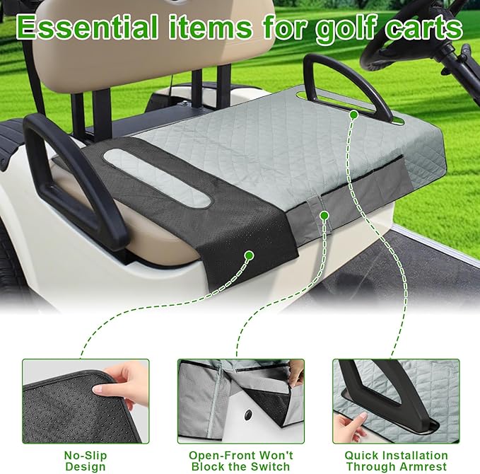 Grekos Golf Cart Seat Covers, Golf Cart Seat Covers with Front Seat 4 Pockets Anti-Slip Low Surface Design 39''x 22'' for Universal Golf Accessories, Non-Slip Easy to Clean, Gray