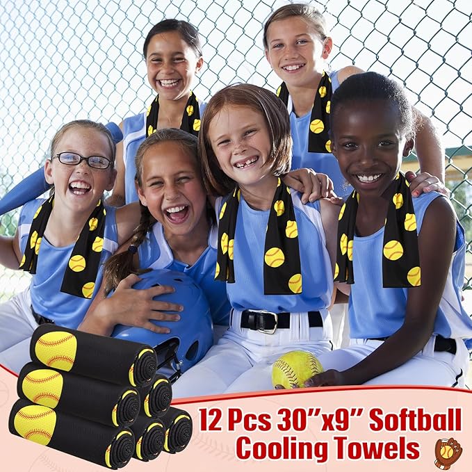 Peryiter 12 Counts Mini Cooling Towel, 30" x 9" Baseball Softball Soccer Golf Sweat Towel, Breathable Chilly Rag, Microfiber Sport Rags for Team Gym Running Coach Gift