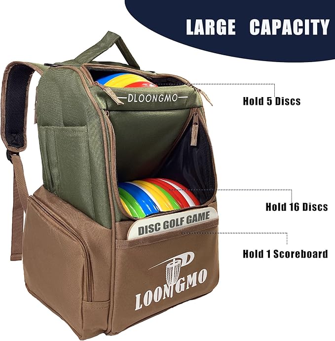 Disc Golf Bag, Durable Disc Golf Backpack Holds 22+ Discs, Large Capacity with Multiple Storage Pockets