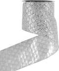 HUIHUANG Silver Christmas Ribbon 4 inch Silver Glitter Wired Ribbon Diamond by HUIHUANG