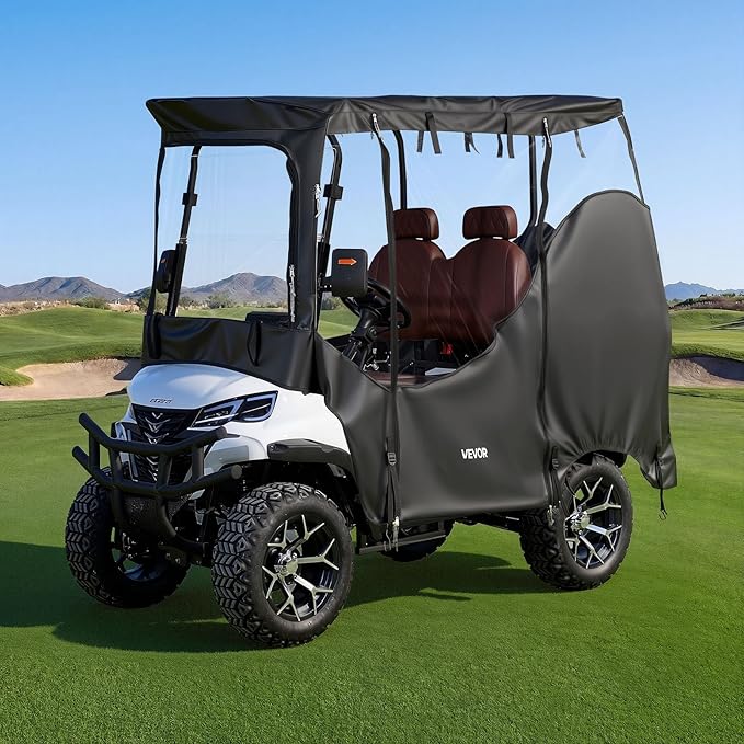 VEVOR Golf Cart Cover, Visible Full-Enclosure 2&2+2 Passenger Golf Cart, 420D Waterproof Oxford Fabric Club Car Cover Fits Most Carts Club Car, Yamaha, EZGO, Honda, PVC Coating & Windproof Hook Design