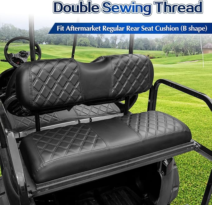 NOKINS 4PCS Golf Cart Diamond Seat Covers Kit,Front and Rear Seat Covers for Club Car Precedent/EZGO TXT/Yamaha Original Regular Seat Cushion (Black&Black Stitching, Fit Yamaha Drive/Drive 2)