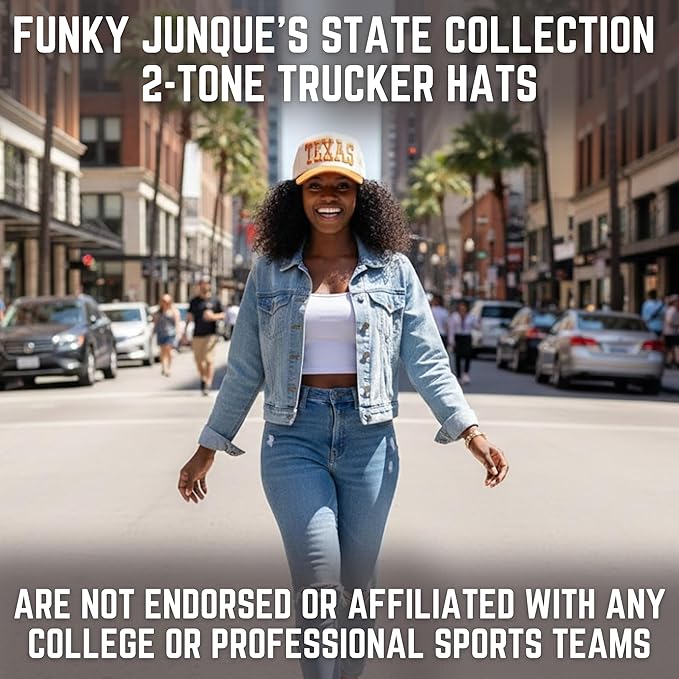 Funky Junque Trucker Hat Women Men 2-Tone Baseball Cap – Vintage Western Style Embroidered Snapback, Premium Cotton Blend