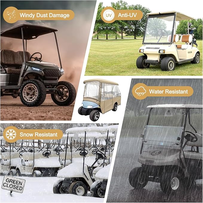 Leader Accessories Golf Cart Enclosure 2 + 2 Seater for EZGO RXV Golf Driving Enclosure Short Roof 2 Over 4 Passenger Golf Cart (Tan)