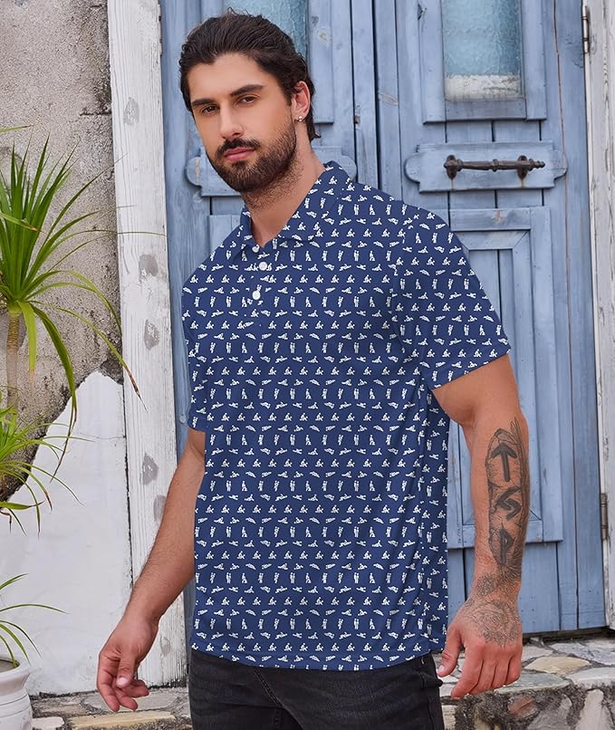Golf Polo Shirts for Men Funny Print Short Sleeve Golf Shirts Performance Golf Polos