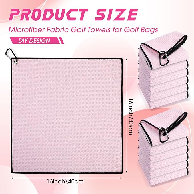Batiyeer Golf Towel Bulk for Golf Bags 16'' x 16'' Microfiber Fabric Towel with Clip Waffle Pattern, Fitness, Camping, Hiking, Yoga