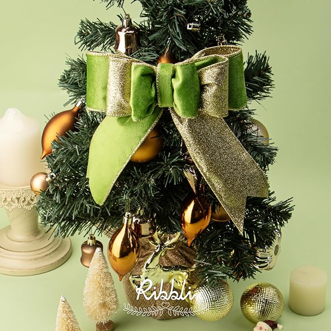 Ribbli Spring Moss Velvet Wired Ribbon 2.5 Inch Lime Green Velvet - Image 3