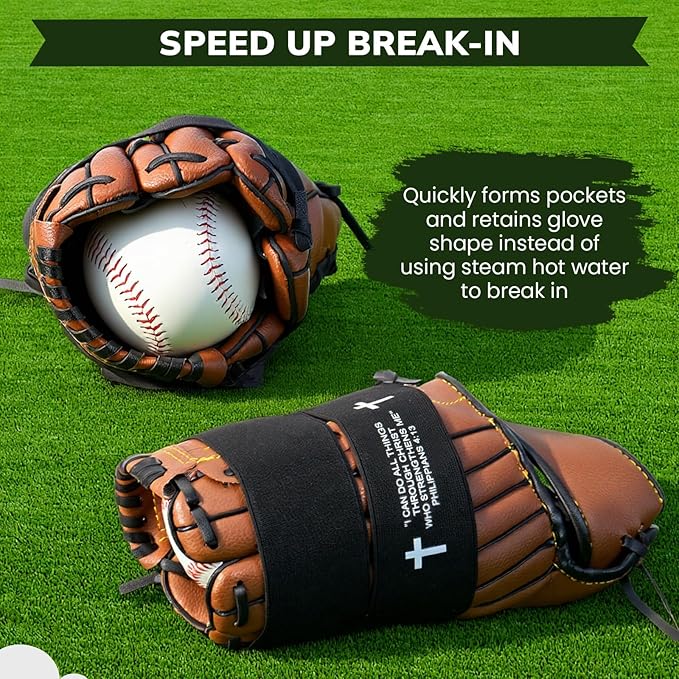 Simgoing Christian Cross Softball Glove Wrap with Bible Verse Speeds Up Break in Process Baseball & Softball Elastic Mitt Glove Strap Band Keep Pocket Formed Ideal for Players of All Ages