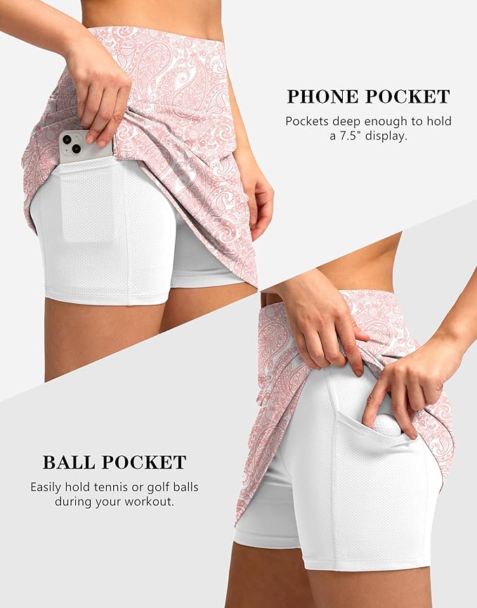 Women's Golf Skirts Skort 4 Side Pockets High Waisted Stretchy Tennis Skirt with Short Athletic Casual